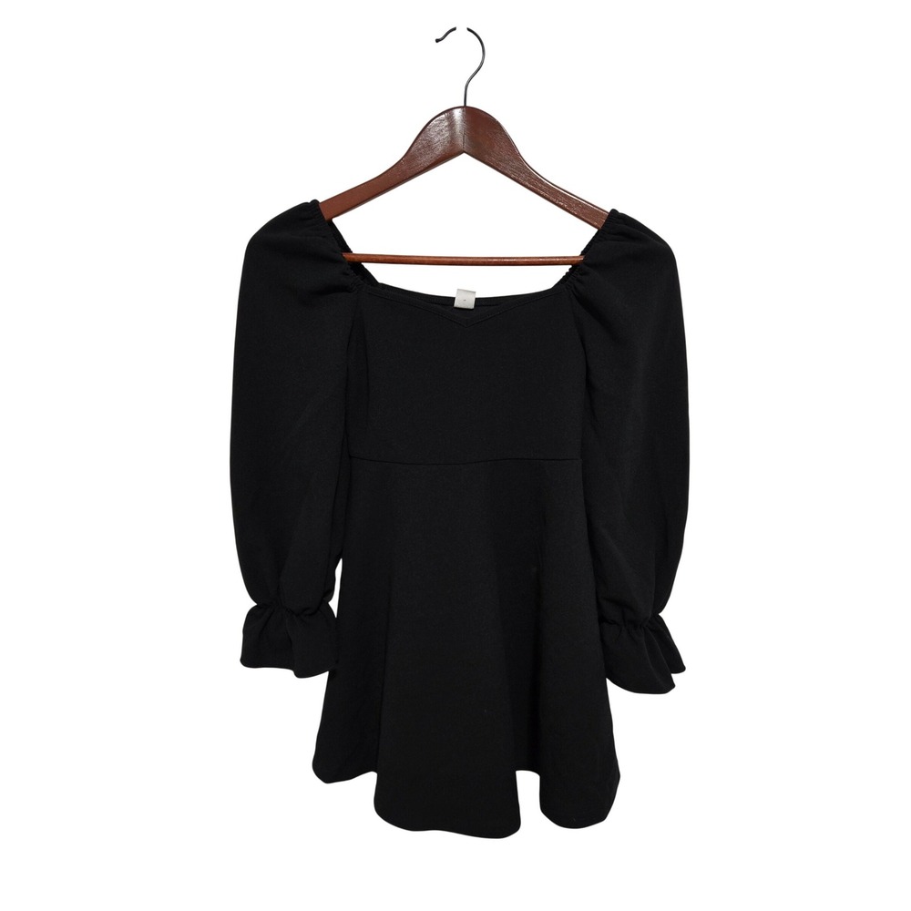 SHEIN Girls Dress Black‎ Square Neck Long Puff Sleeve Ruffle Cuff Size 9Y